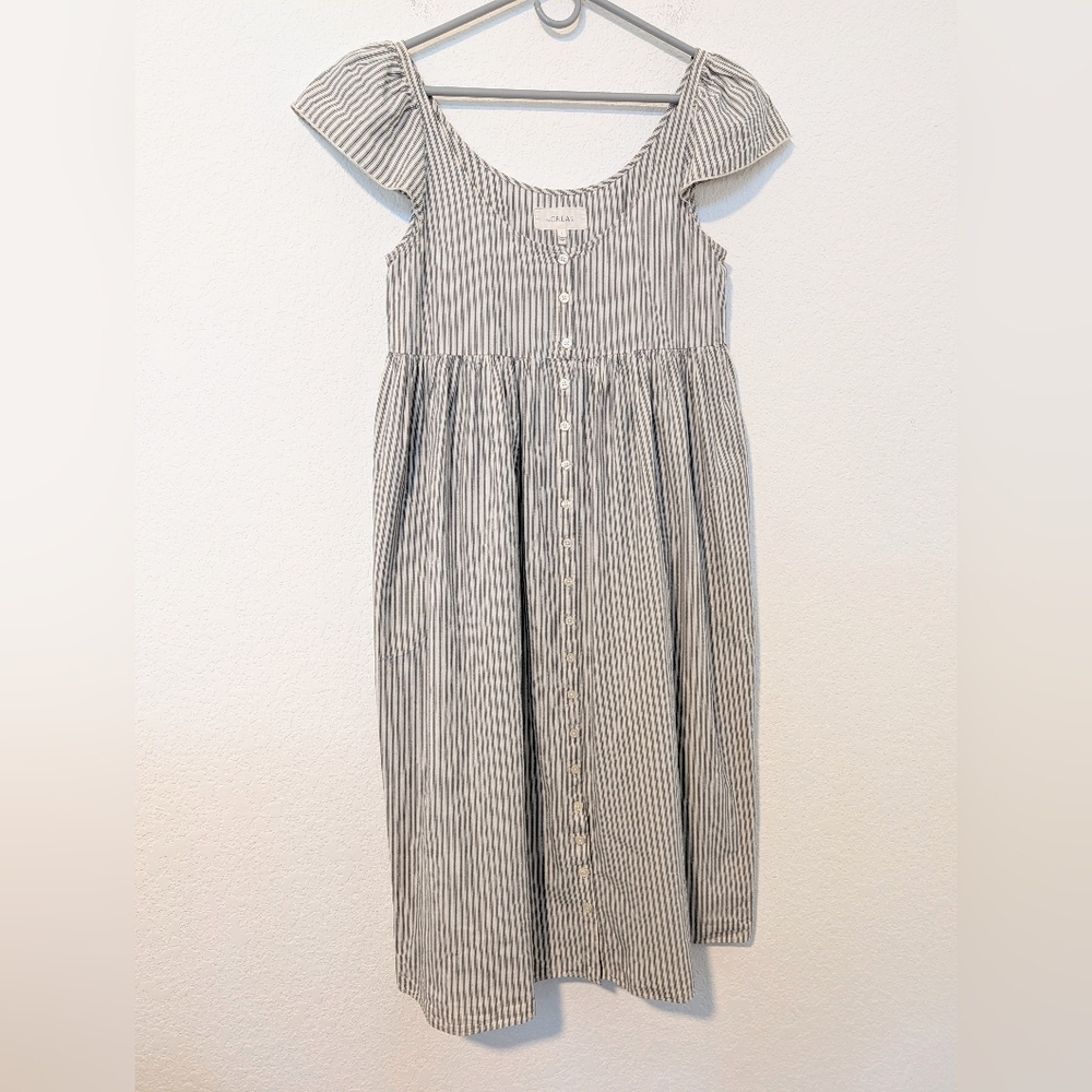 The Great. Grey Striped 100% Cotton Scoop Neck Button-Up Flutter Cami Dress M - Picture 6 of 11